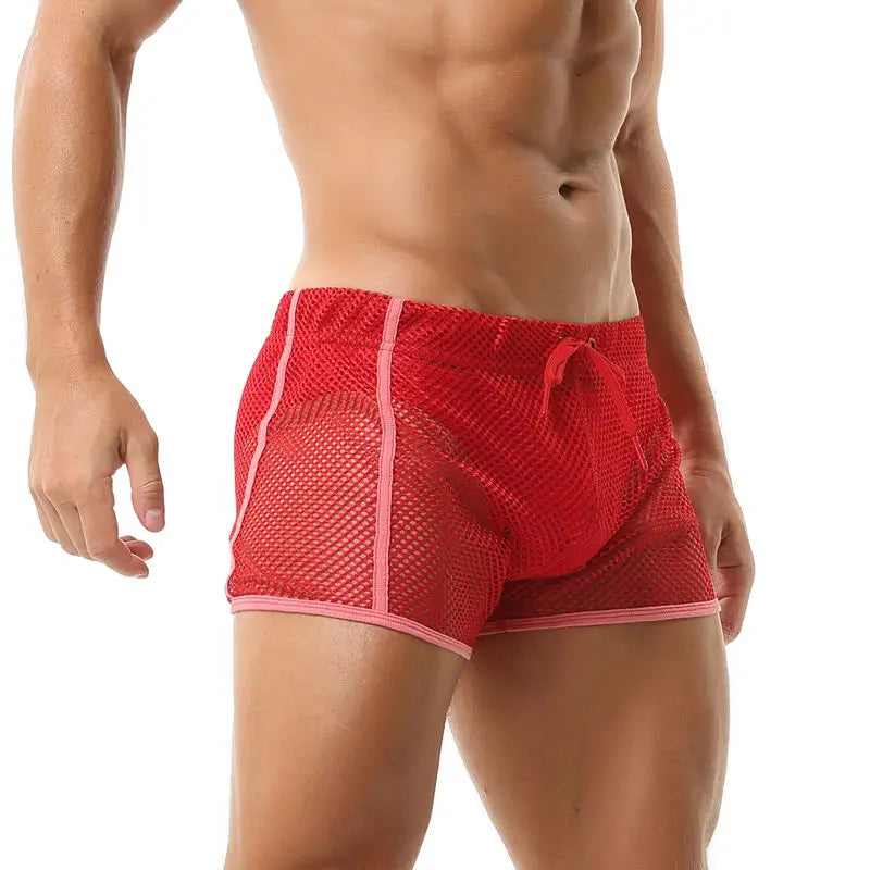 Bräunungsdurchlässige Bademode für Männer, sexy, schwule Badehose, Strand, durchsichtiger Netzstoff, Badeanzug, Boxershorts, Unterwäsche