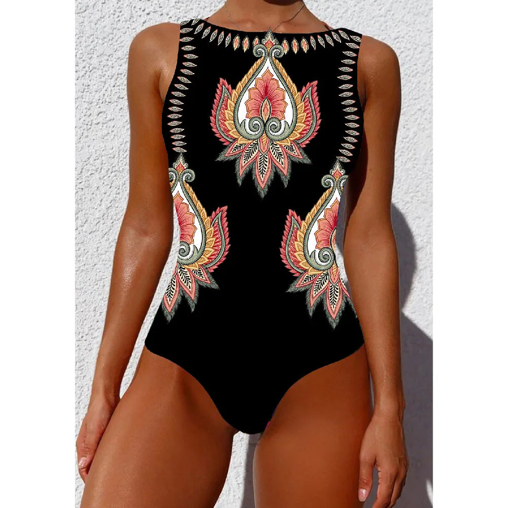 Tan Through Women One Piece Swimsuit High Quality Swimwear Printed Push Up Monokini Summer Bathing Suit Tropical Bodysuit Female