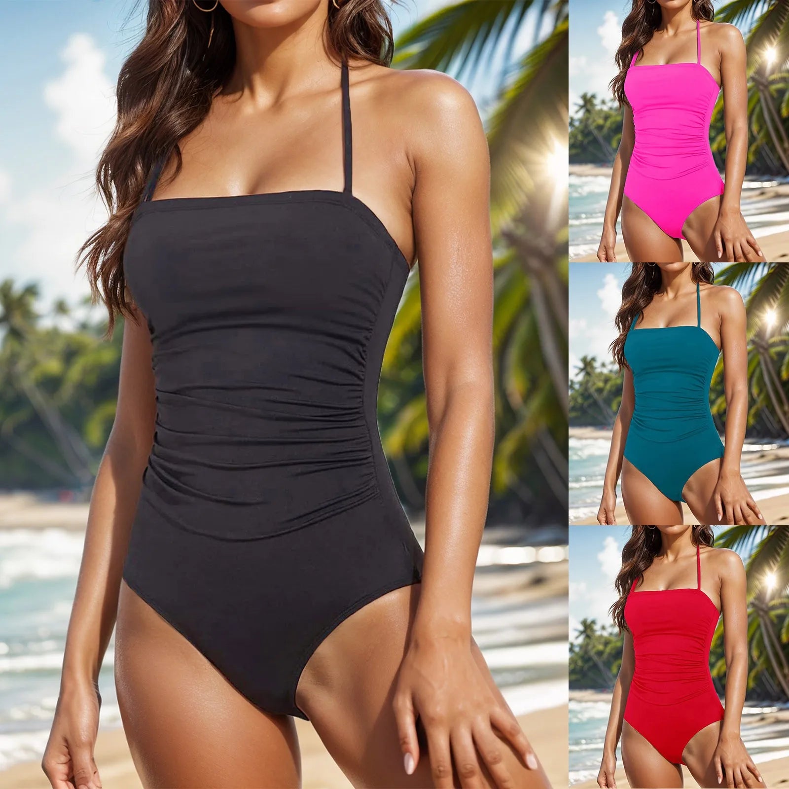 Maillot de bain 1 pièce à effet bronzant, push-up, rembourré, bikini, maillot de bain d'entraînement, maillot de bain athlétique, débardeur froncé, bikini brésilien