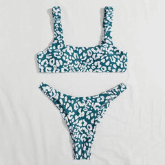 Women Swimsuit Leopard Print Soft Quick Dry Swimwear Set Slim Fit Padded Summer Bikini Set For Beach