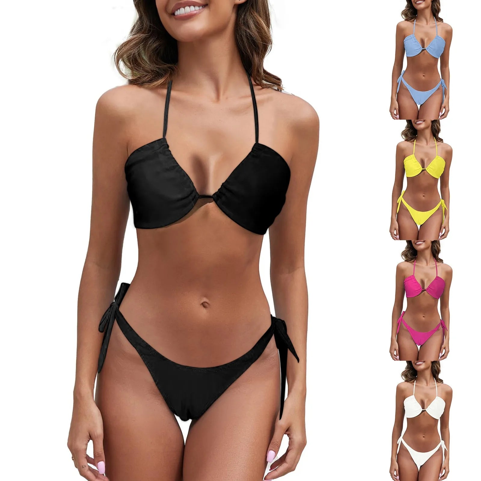 Bräunungsdurchlässiger Bikini für Damen, schmale Passform, hohl, durchscheinend, nicht empfindlich, für Strand, Bad, Sonnenbaden, keine Sonnenflecken, atmungsaktiv, Träger-Bikini