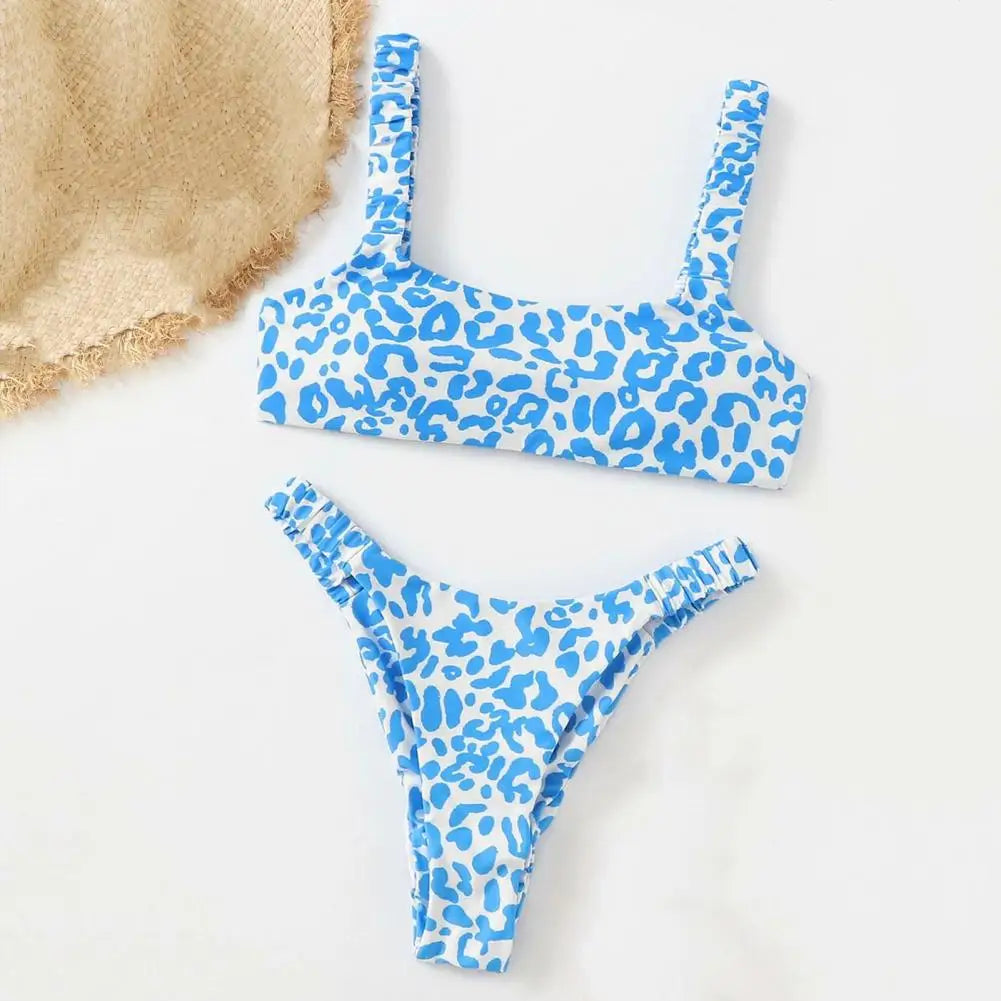 Women Swimsuit Leopard Print Soft Quick Dry Swimwear Set Slim Fit Padded Summer Bikini Set For Beach